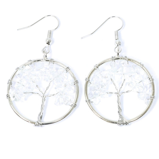 Clear Quartz Tree Of Life Earrings