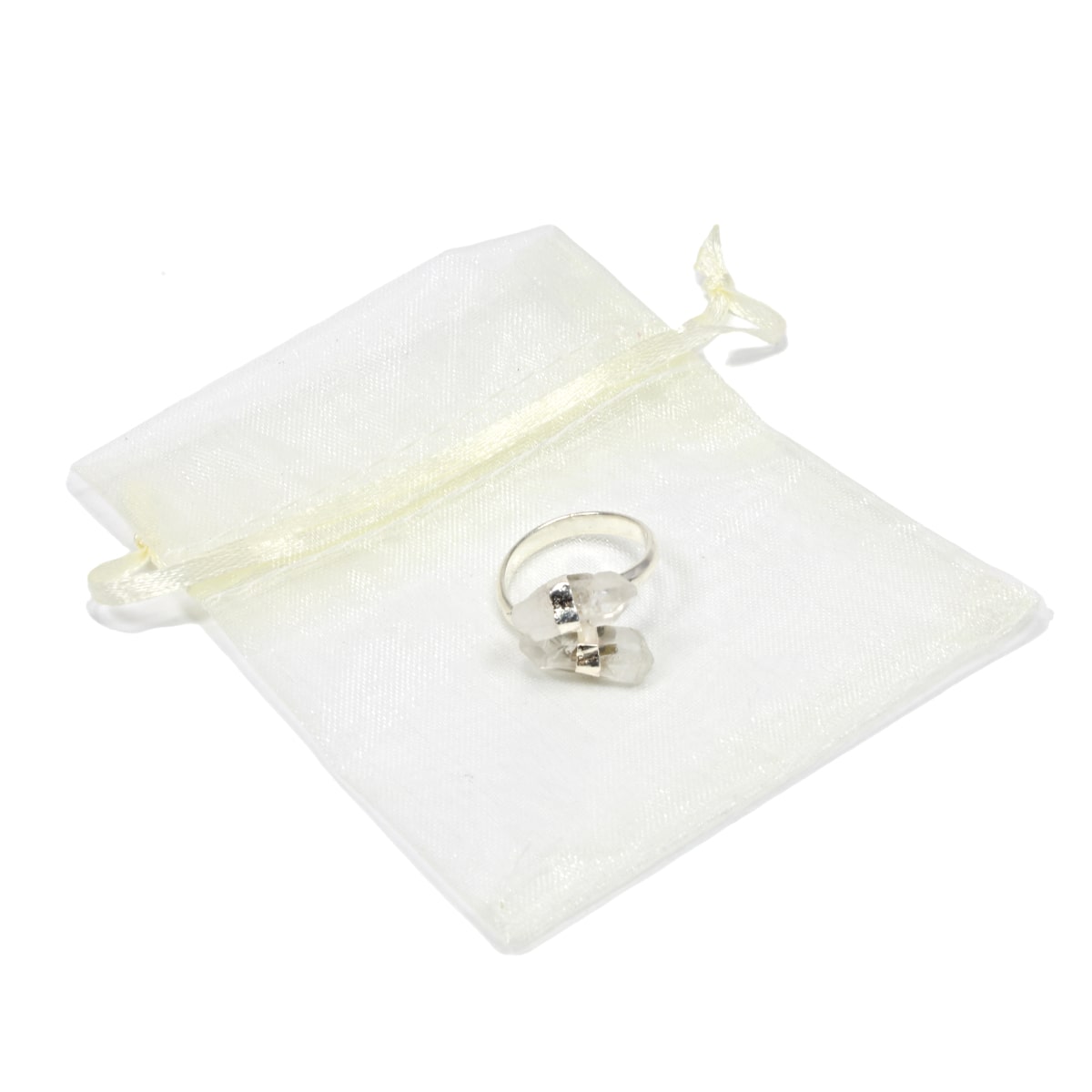 Clear Quartz Crystal Adjustable Silver Ring