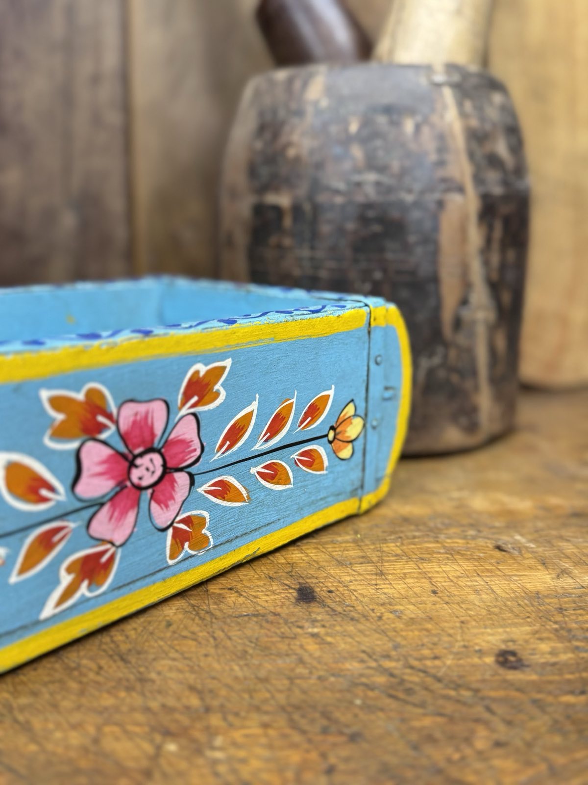 Blue Wooden Painted Brick Mould / Decorative Herb Planter / Storage Box Tray A