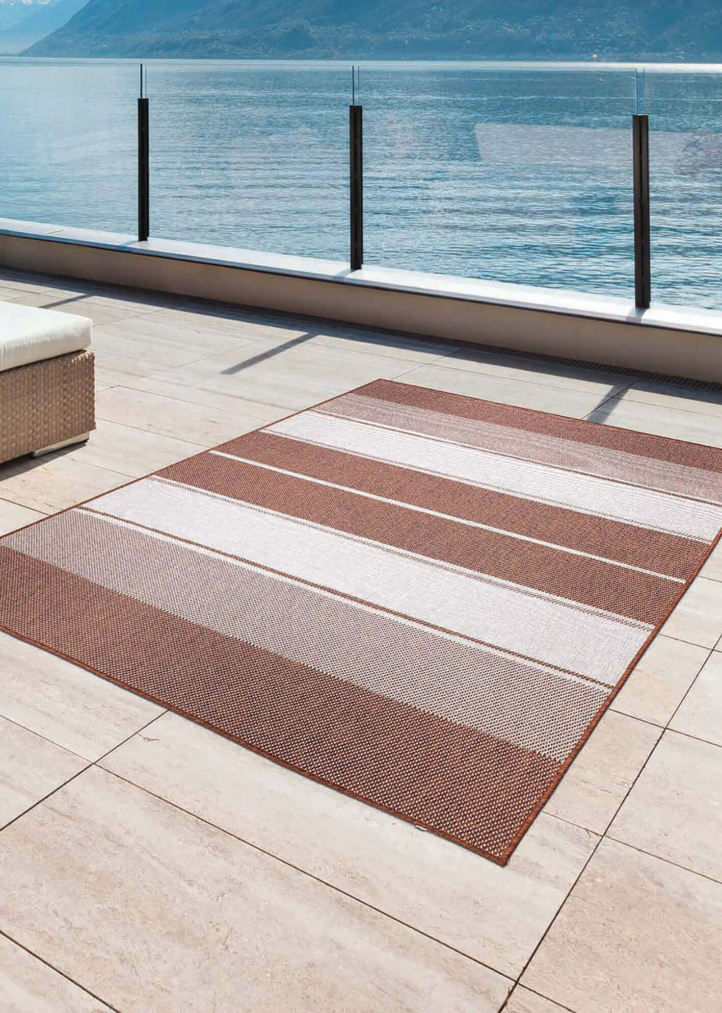 Duo Weave Outdoor Rug Black&Orange Stripes