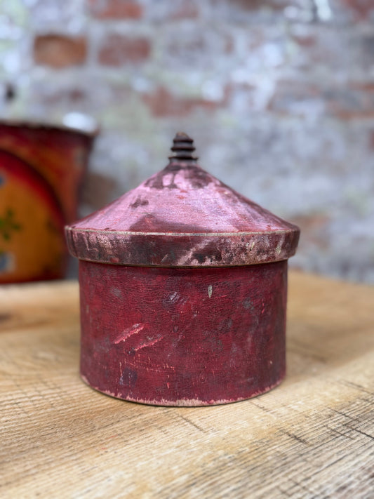 Vintage Tikka Box / Indian Red Box & Lid / Trinket Jewellery Storage Container B