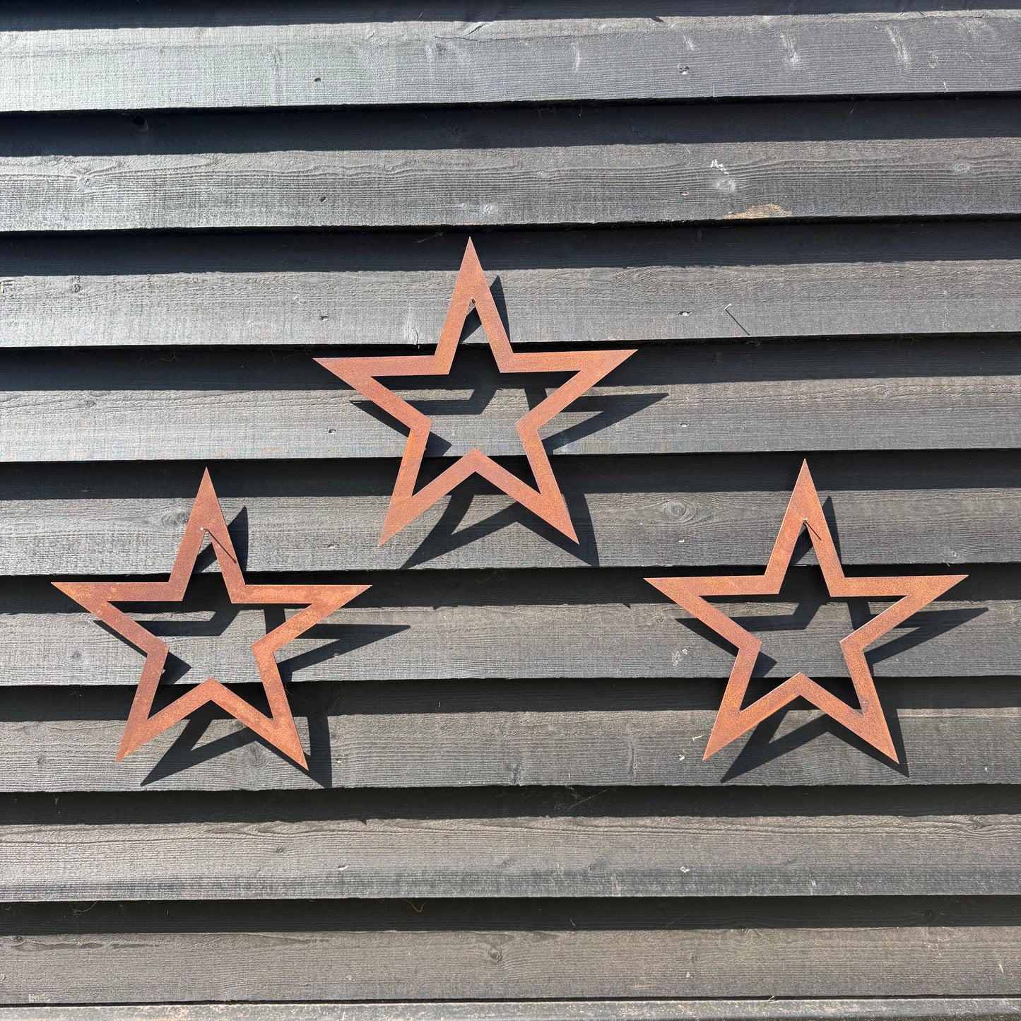 Set of 3 Rusty Metal Stars, Decorations For The Home And Garden.
