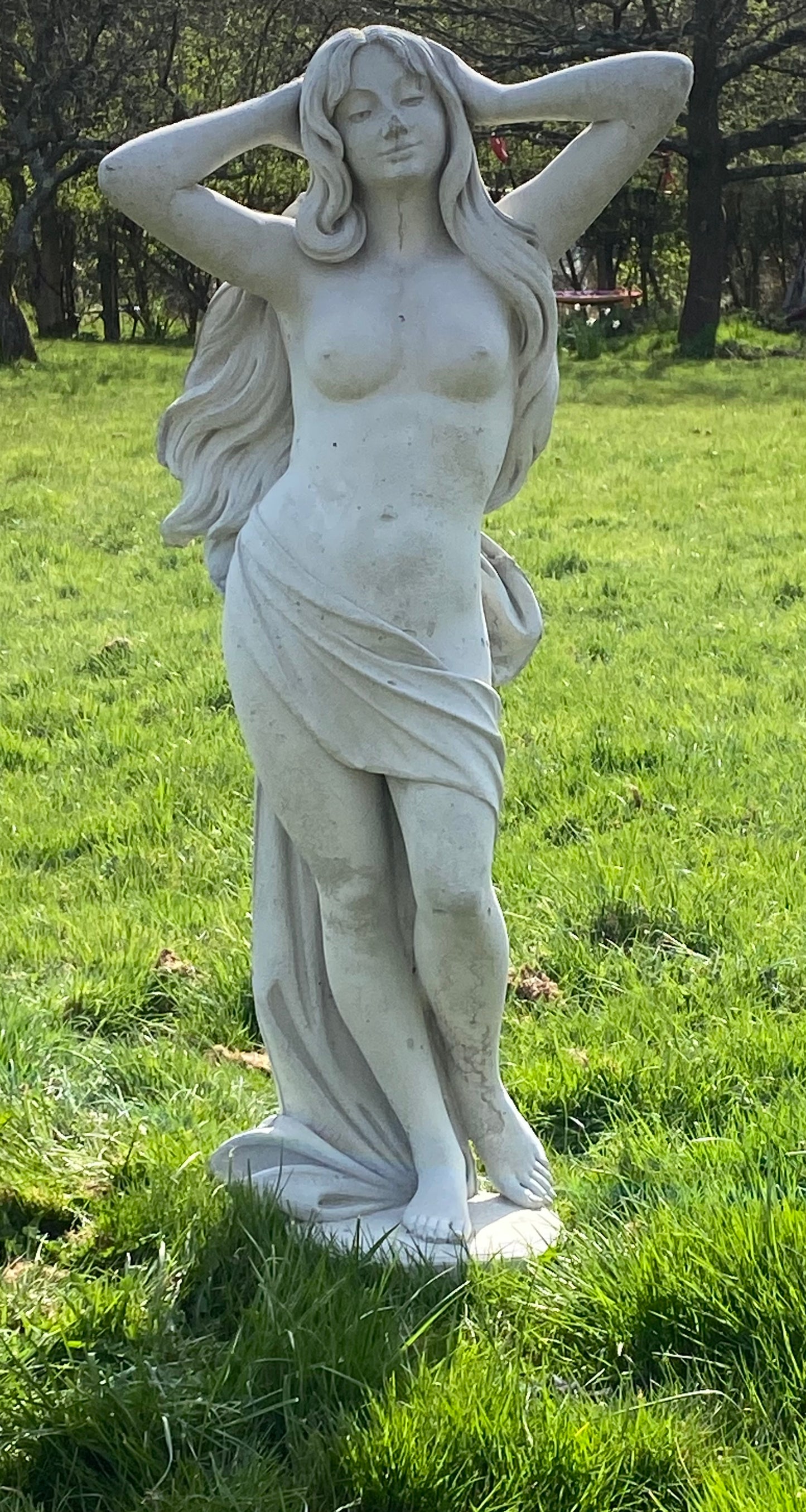 Extra Large 4ft High Concrete Garden Statue Stunning Nude Lady Garden Ornament Sculpture - £225 - As Found (see pictures)
