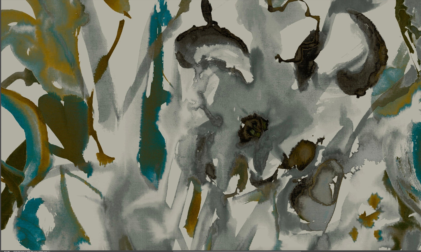 Watercolour Floral Wallpaper - Grey + Ochre