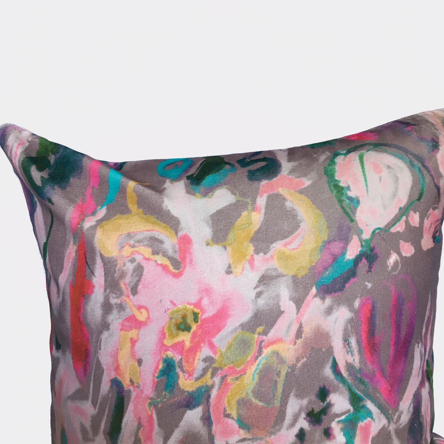 Watercolour Floral Velvet Cushion - Greyish / Lilac + Blush