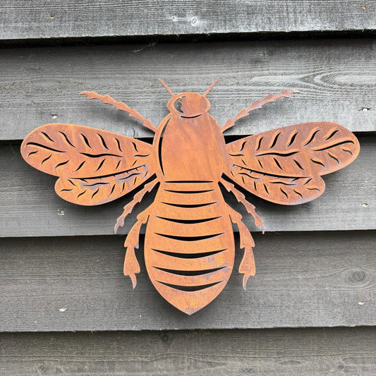 Large Rusty Metal Bee Plaque Wall Art