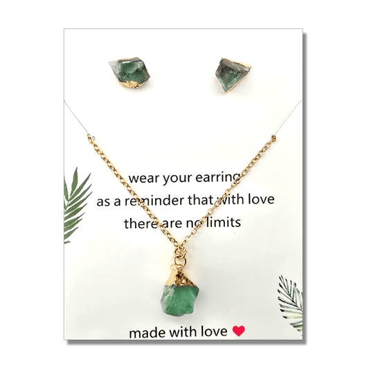 Natural Healing Crystal Earrings & Necklace - Fluorite