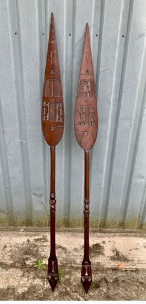 2 x Decorative Carved Wooden African Spears Paddles Ceremonial, length 158cms - £80 Interiors