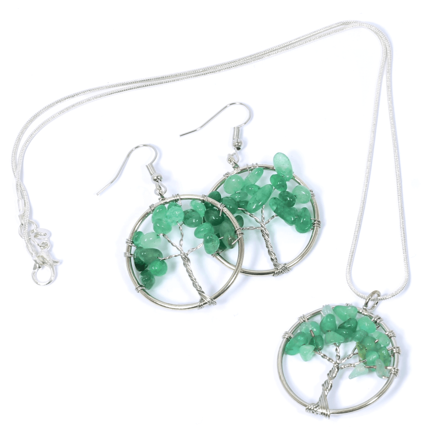 Green Aventurine Tree Of Life Jewellery Set (Necklace & Earrings)