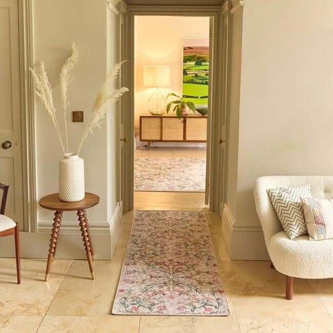 Eco-Washable Beige Rug Floral Design