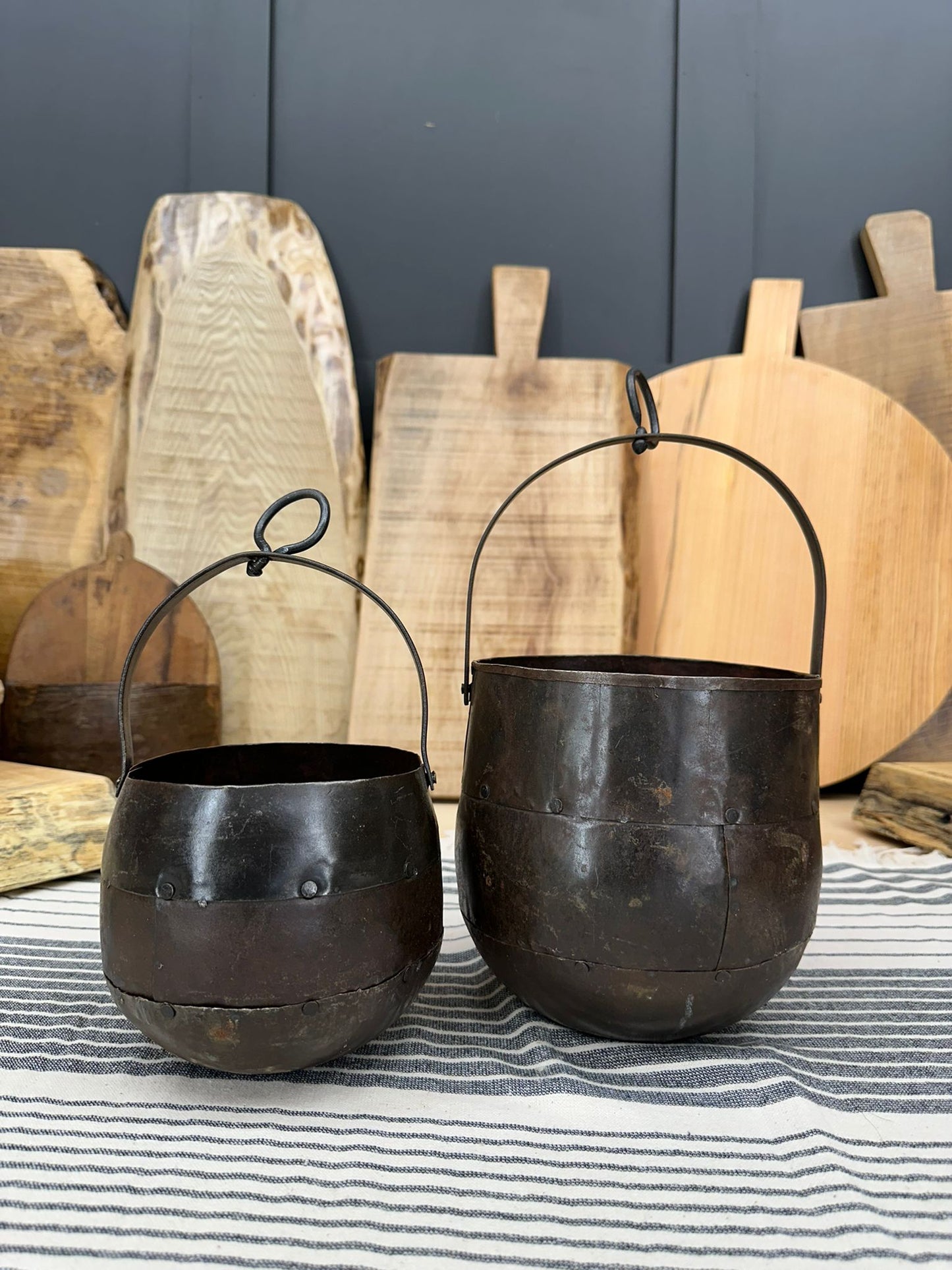 Pair Of Iron Hanging Plant Pot Planter / Herb Pot / Rustic Decor