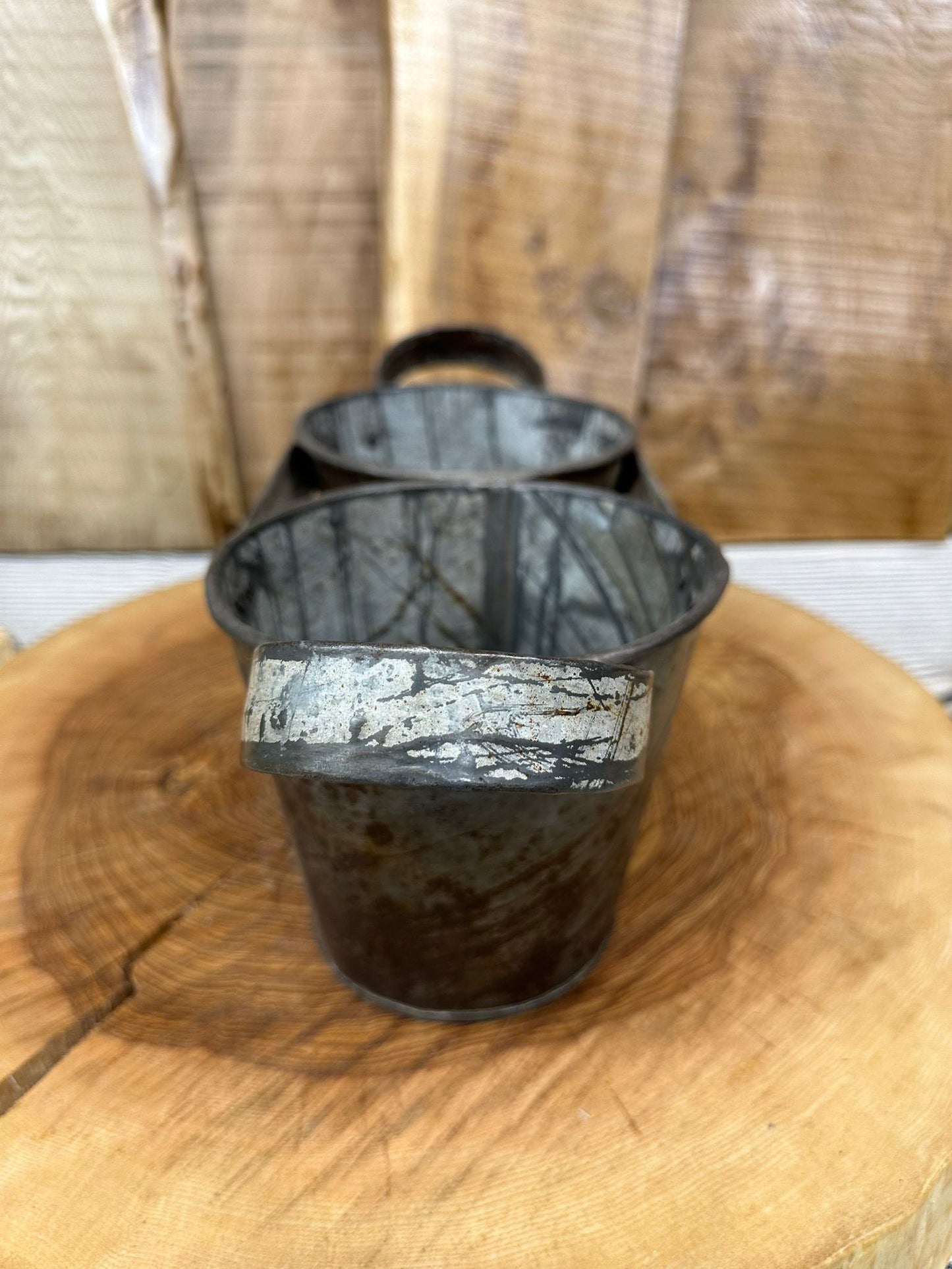 Herb Plant Double Metal Pot Planter / Utensil Pen Pot Desk Tidy / Cutlery Holder