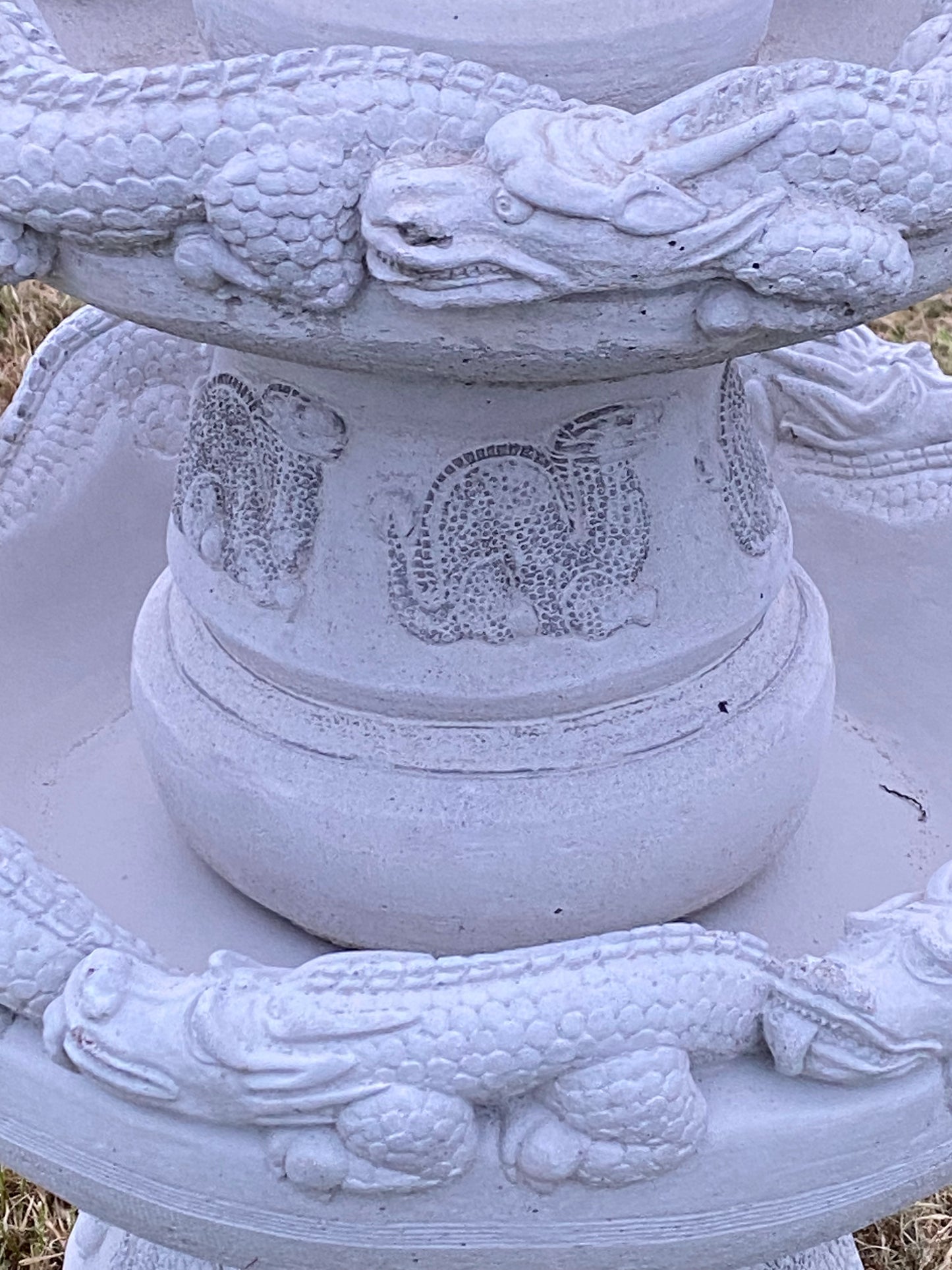 Signed Helen Young 3-Tier Dragon Planter – Japanese Style Cast Stone (65kg) - Garden Salvage Ornament