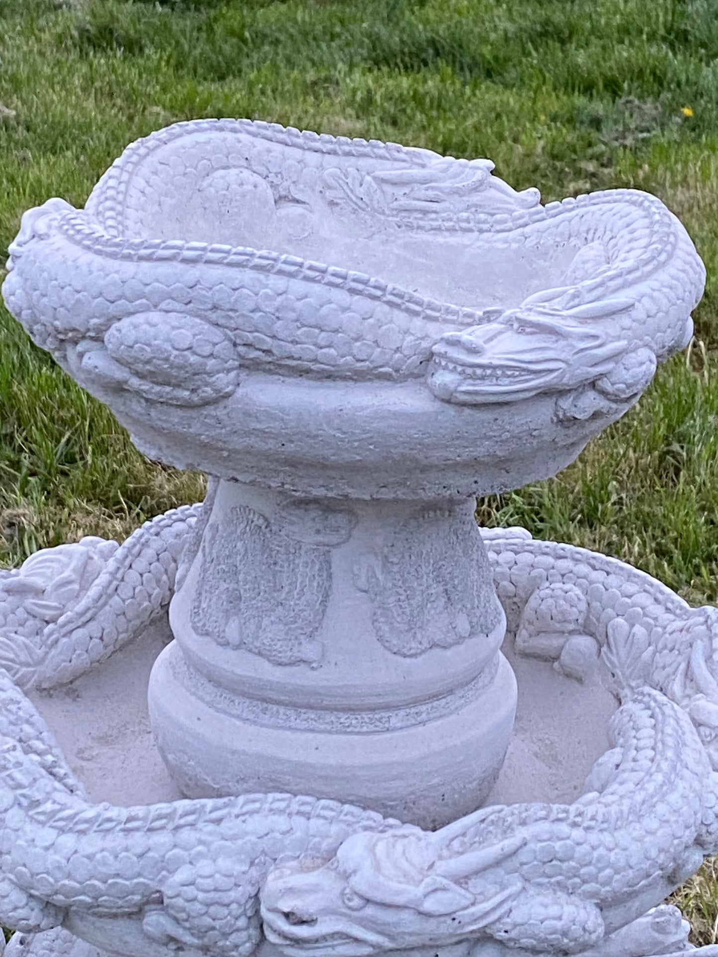 Signed Helen Young 3-Tier Dragon Planter – Japanese Style Cast Stone (65kg) - Garden Salvage Ornament