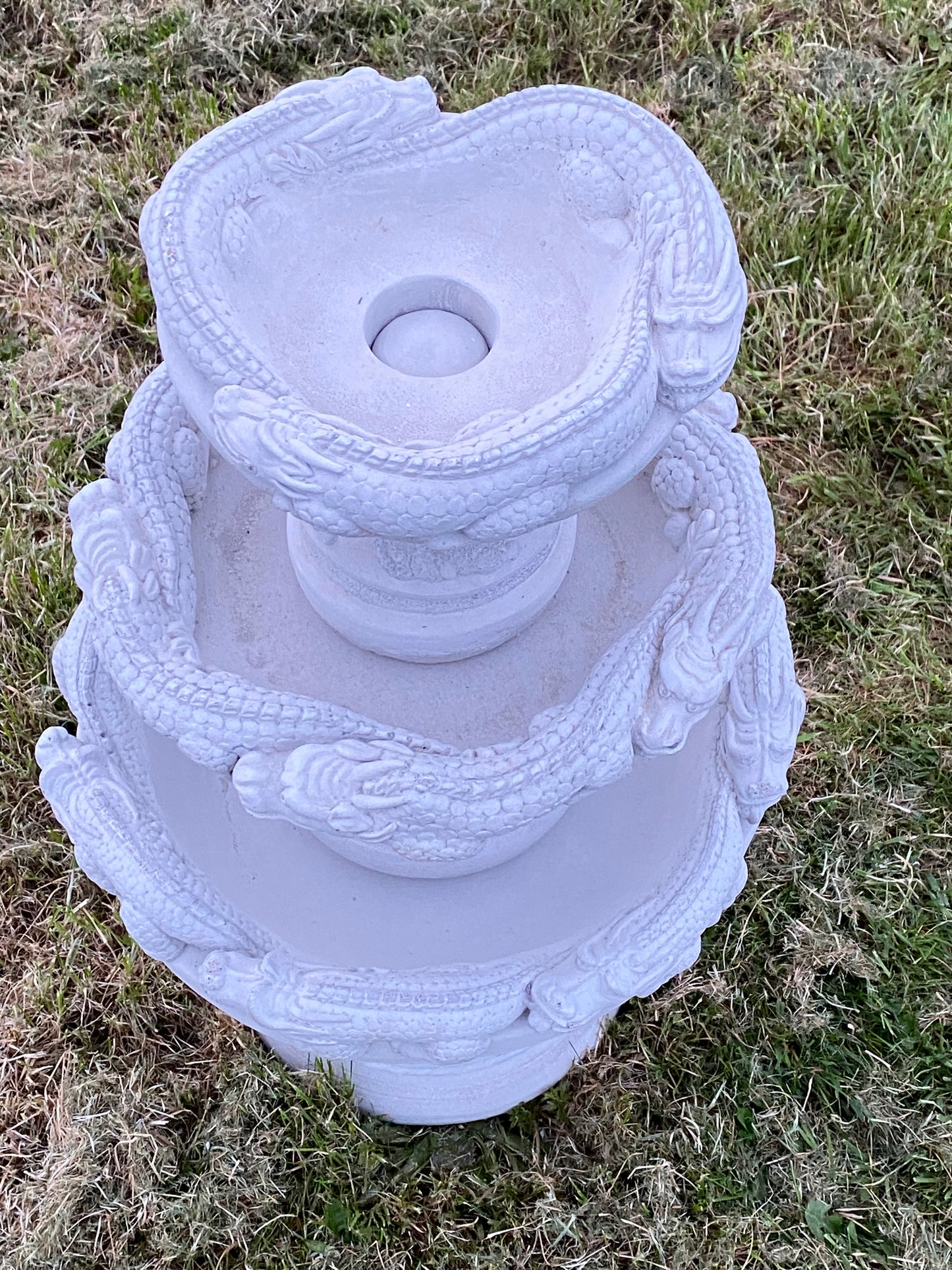 Signed Helen Young 3-Tier Dragon Planter – Japanese Style Cast Stone (65kg) - Garden Salvage Ornament