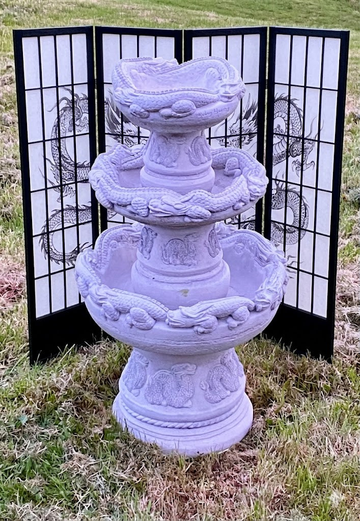 Signed Helen Young 3-Tier Dragon Planter – Japanese Style Cast Stone (65kg) - Garden Salvage Ornament