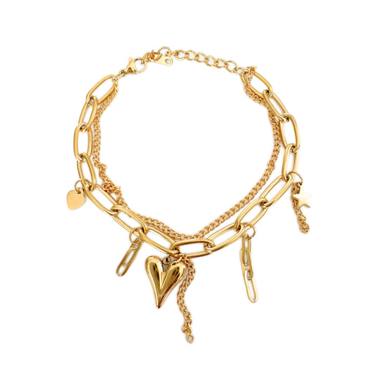 Ginny 18k Gold Plated Heart And Star Charm Bracelet