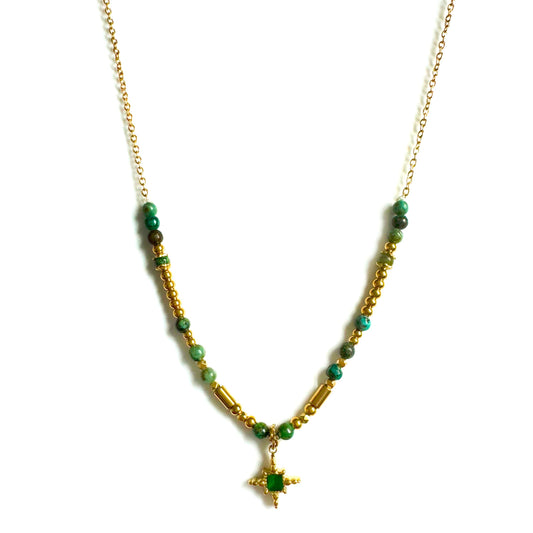 Bonnie Luxe 18k Gold Plated Green Beaded Boho Necklace