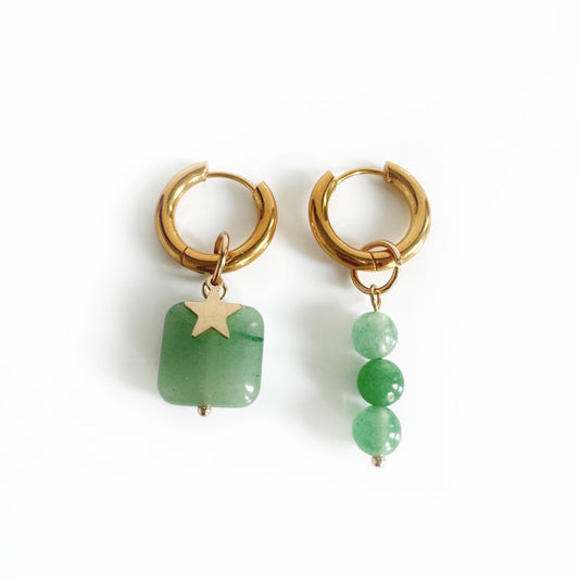 Alyssa Mismatch Green Charm Hoop Earrings