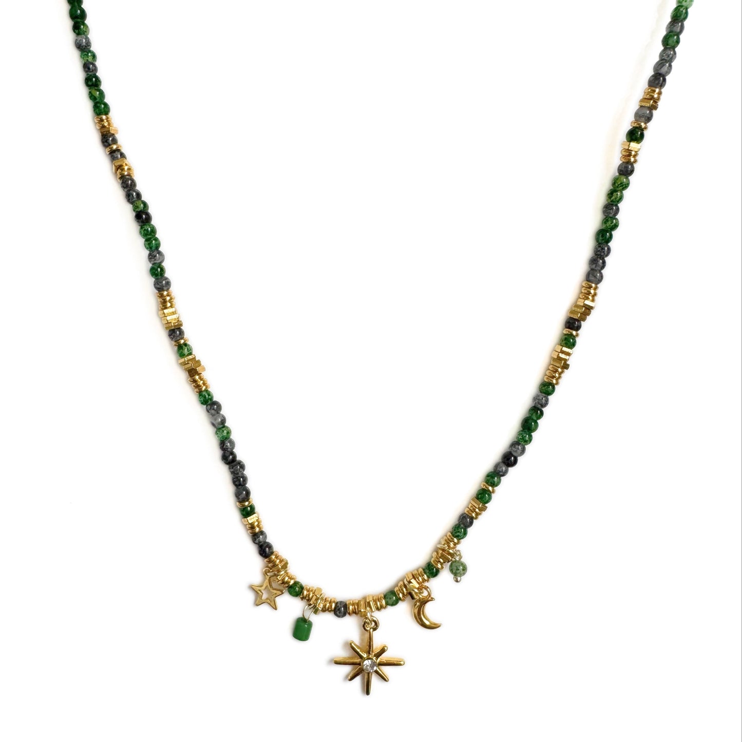 Gaia Dark Green Beaded Boho Necklace