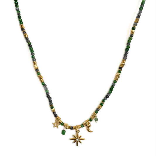 Gaia Dark Green Beaded Boho Necklace