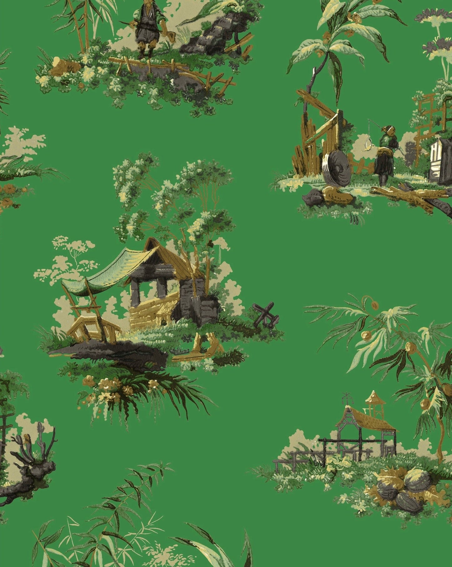 Vintage Oriental Wallpaper - Bright green