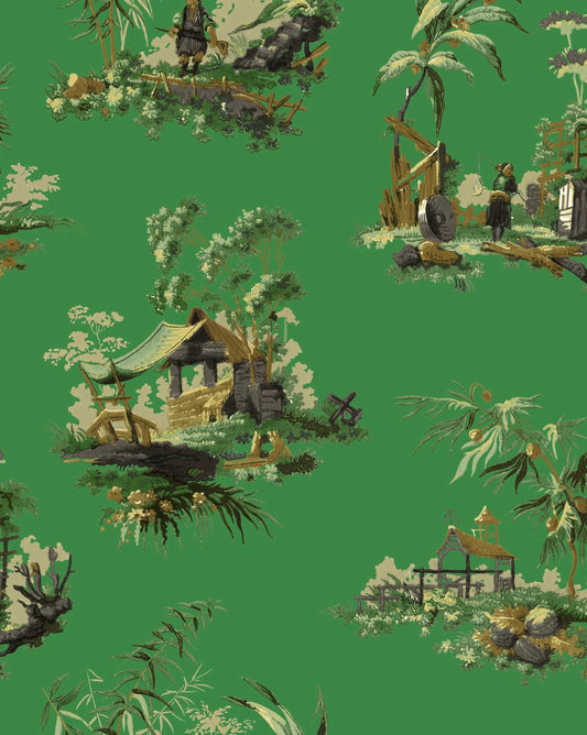 Vintage Oriental Wallpaper - Bright green