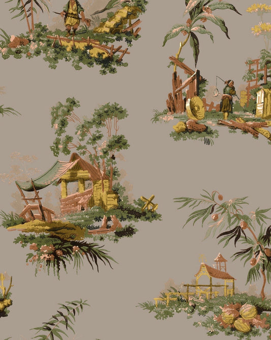 Vintage Oriental Wallpaper - Putty