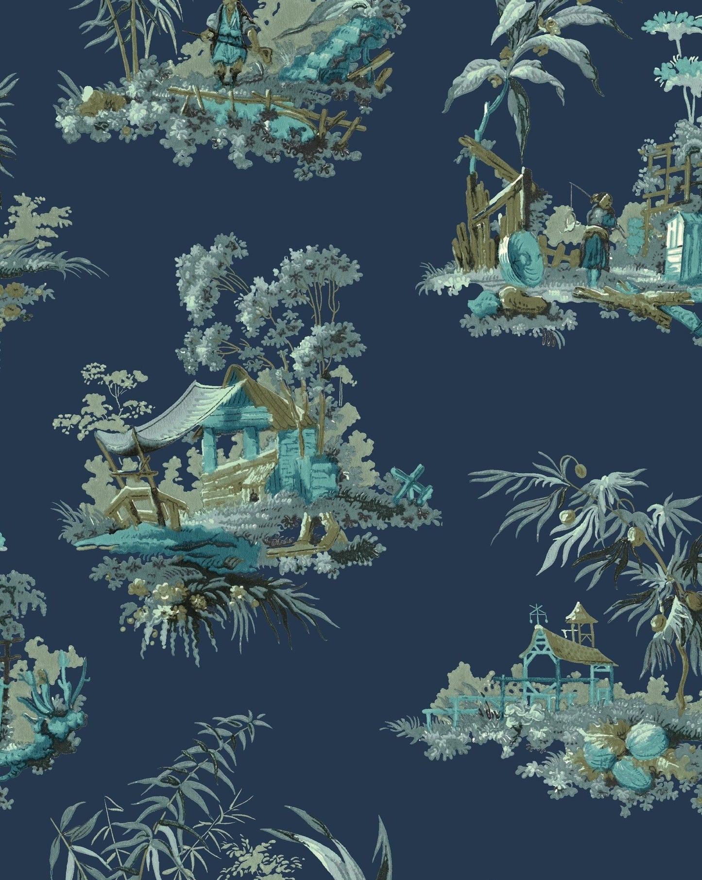Vintage Oriental Wallpaper - Navy
