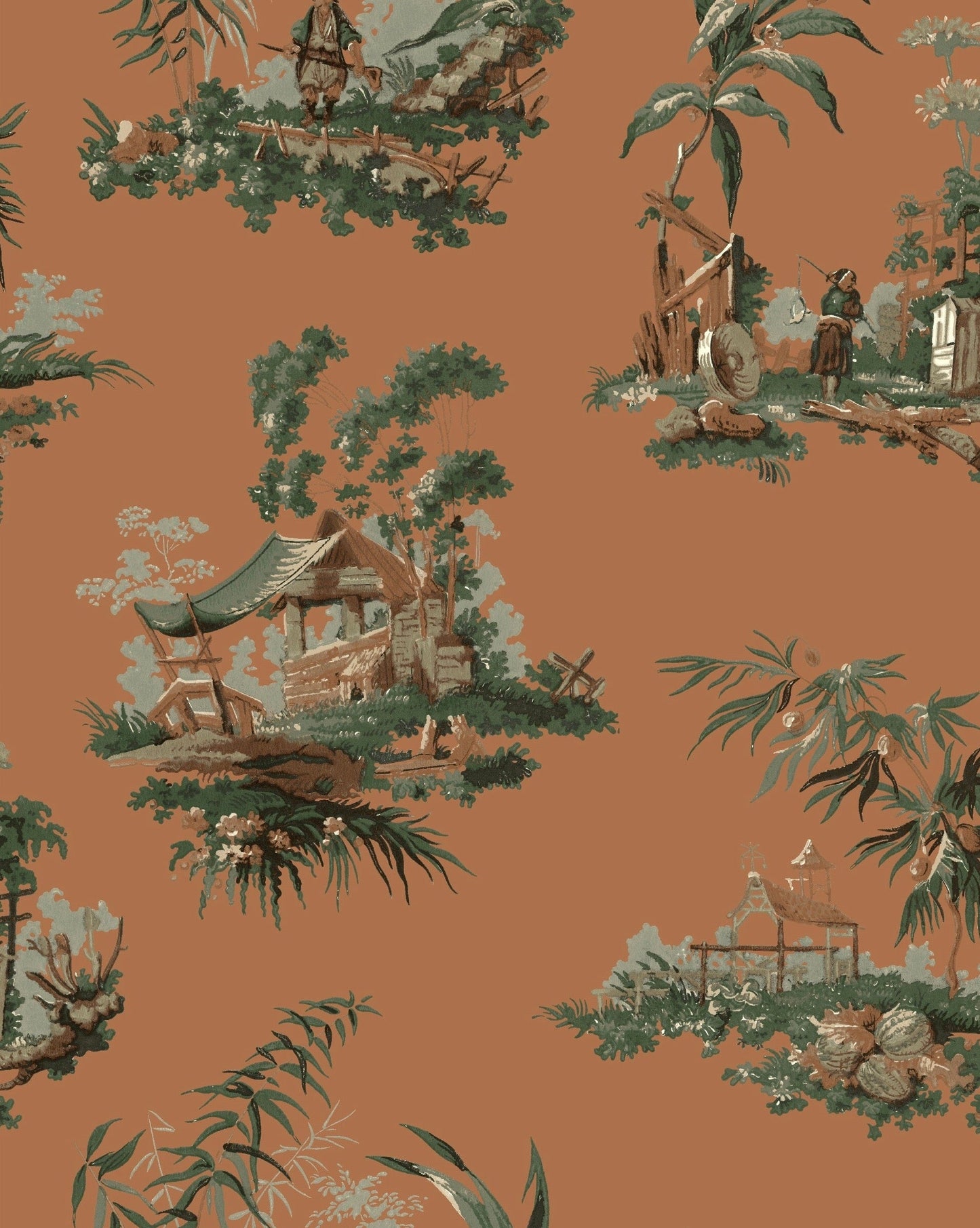 Vintage Oriental Wallpaper - Chinese Orange