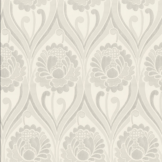 Vintage floral damask Wallpaper -  Pearl White