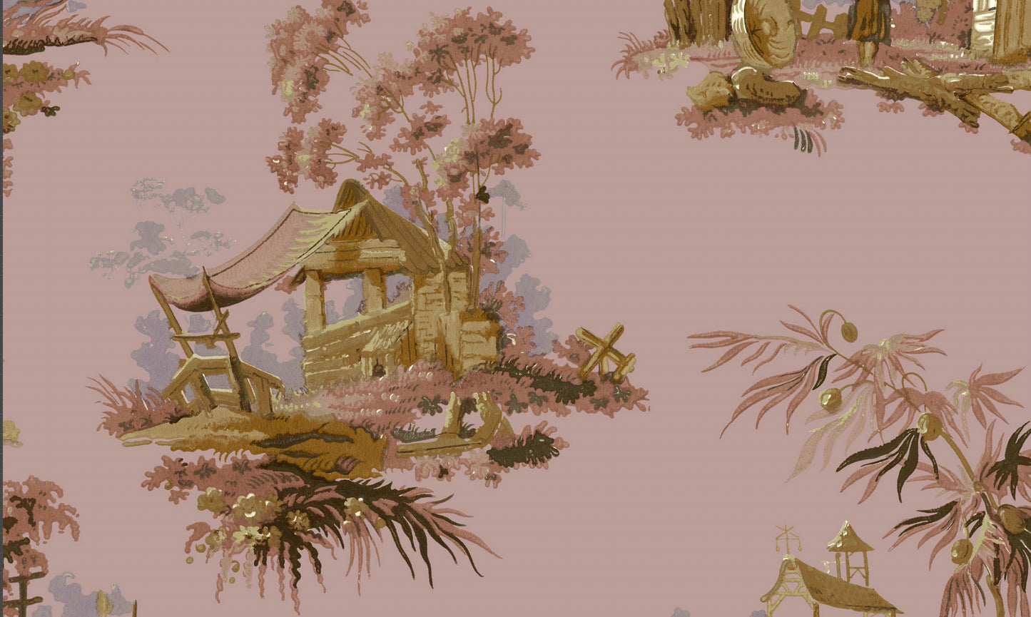 Vintage Oriental Wallpaper - Ice pink