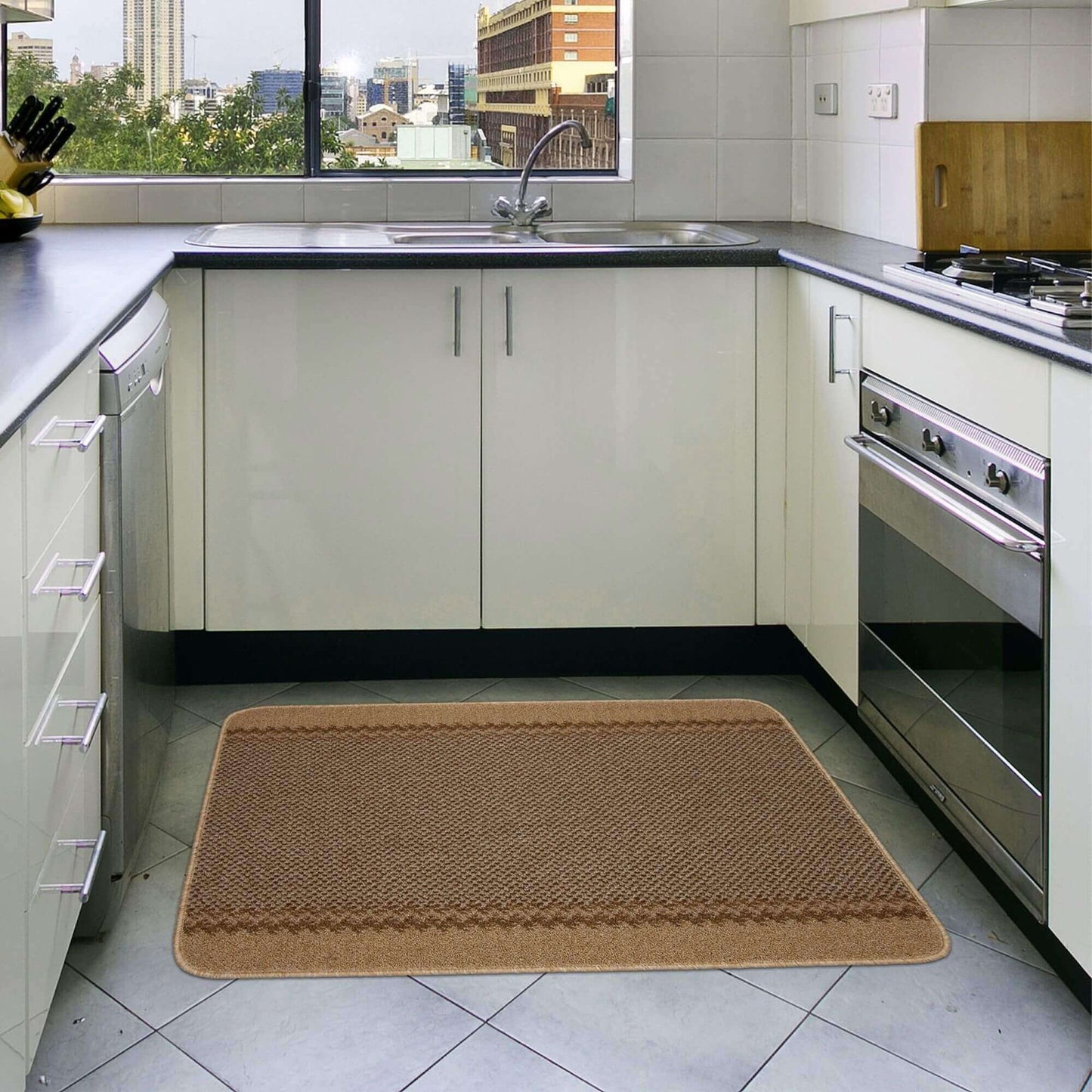 Washable Bordered Beige Rug  | 116B