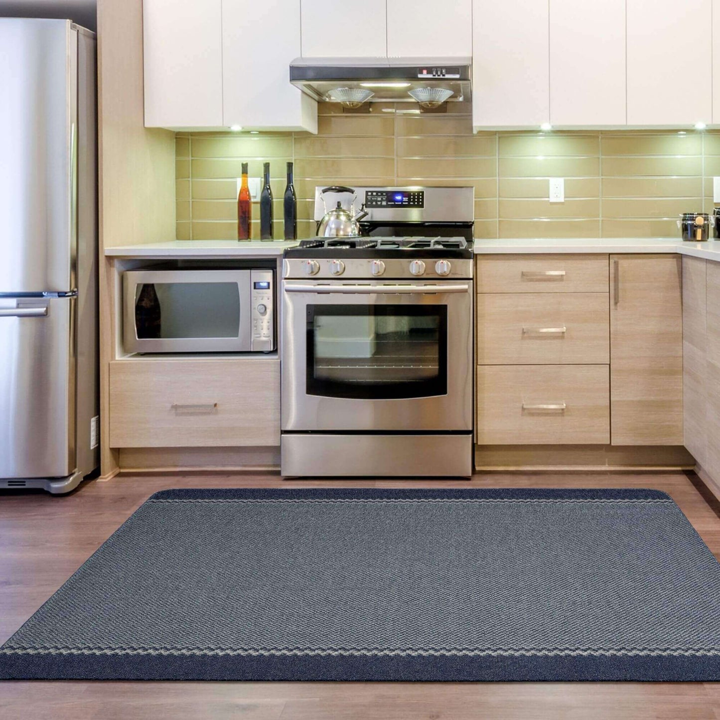 Washable Bordered Blue Rug  | 116Blu