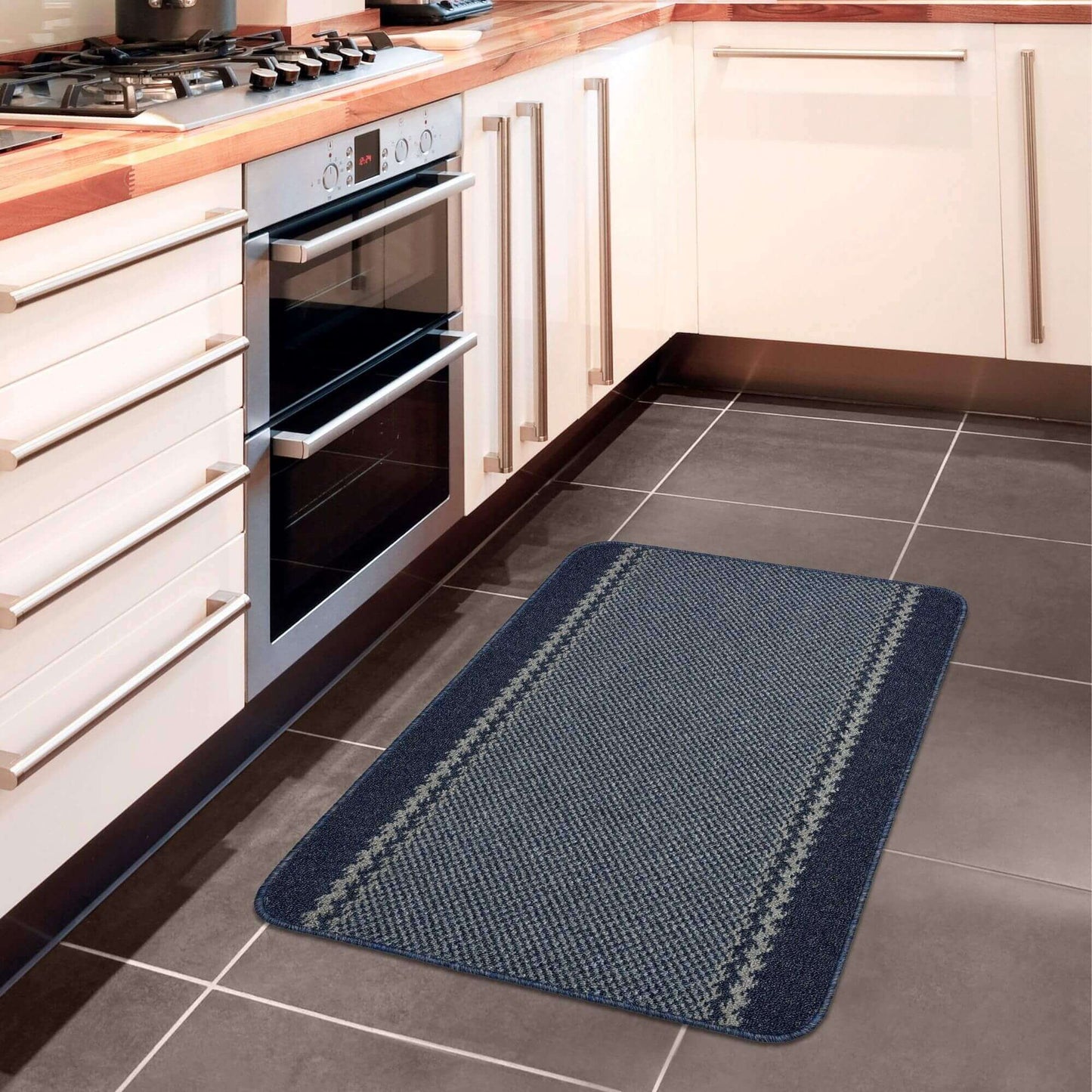 Washable Bordered Blue Rug  | 116Blu