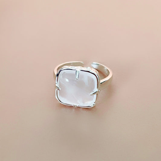 Chiara Silver Tone Cocktail Ring With White Resin Stone