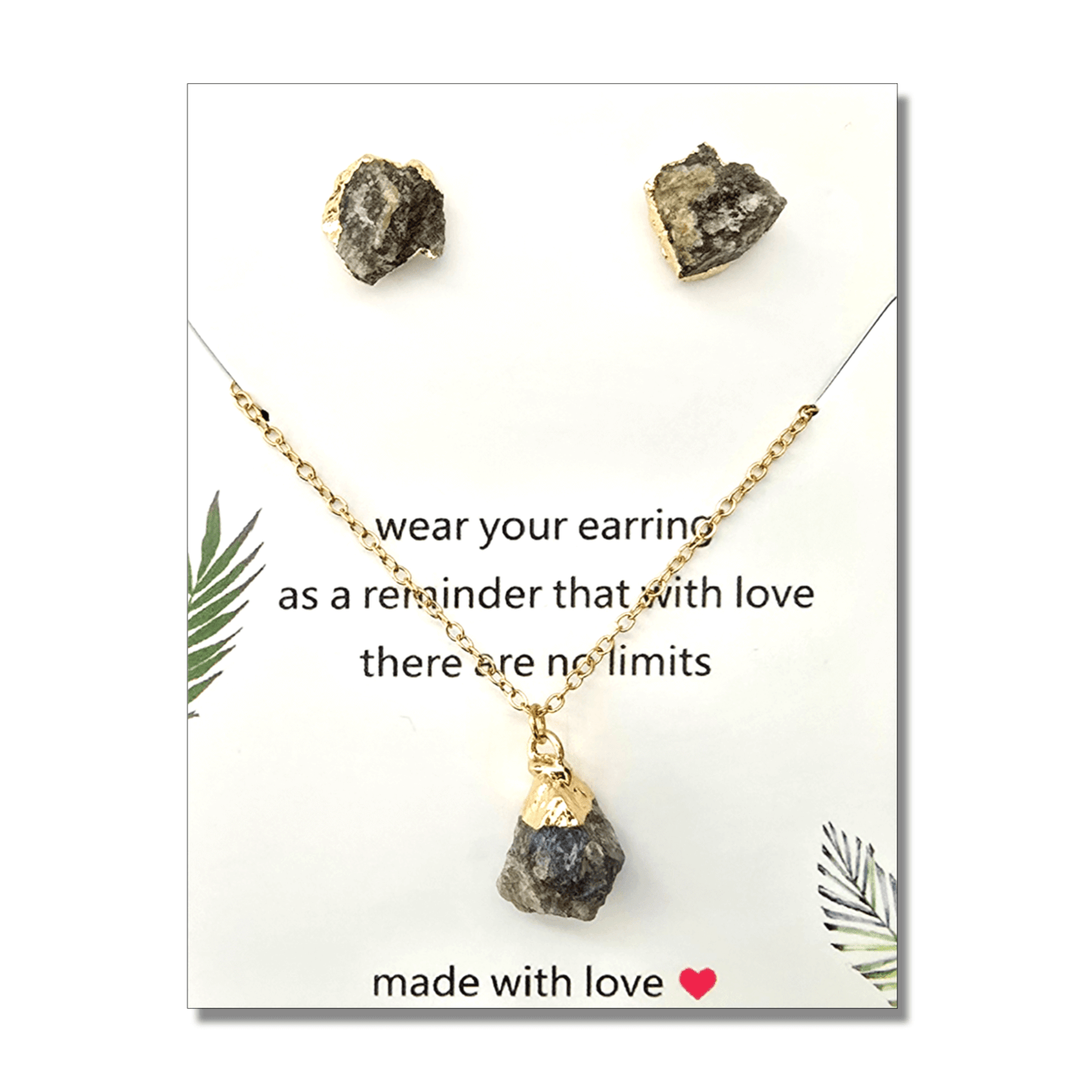 Natural Healing Crystal Earrings & Necklace - Labradorite