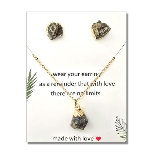 Natural Healing Crystal Earrings & Necklace - Labradorite