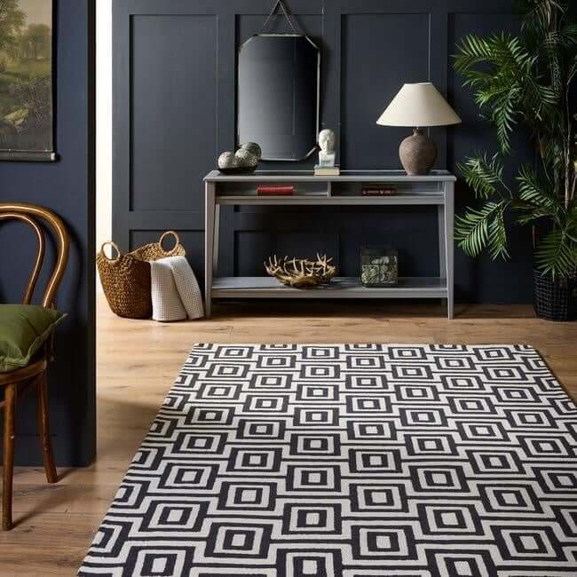 Wool Labyrinth Rug White and Black