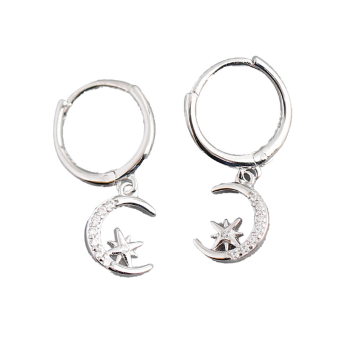 Star inside Moon Earrings - Sterling Silver