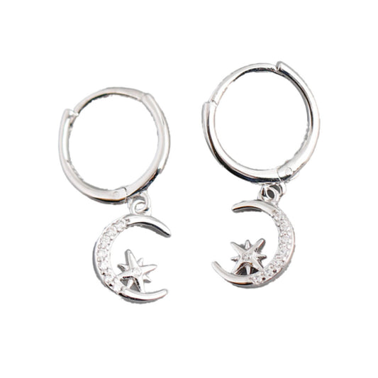 Star inside Moon Earrings - Sterling Silver