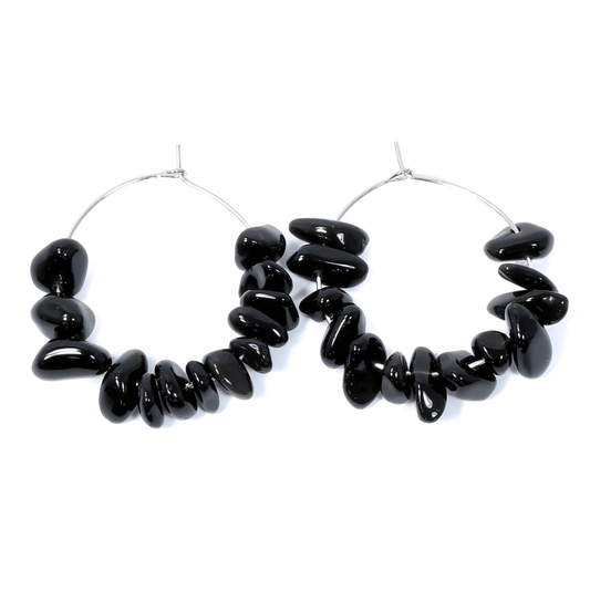 Black Obsidian Crystal Chip Hoop Earrings
