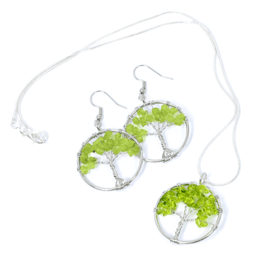 Peridot Tree Of Life Jewellery Set (Necklace & Earrings)