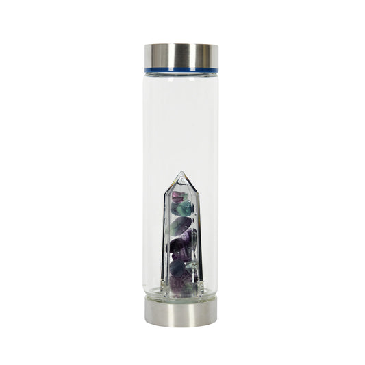 Bewater Power Positive Glass Bottle - Fluorite and Clear Quartz