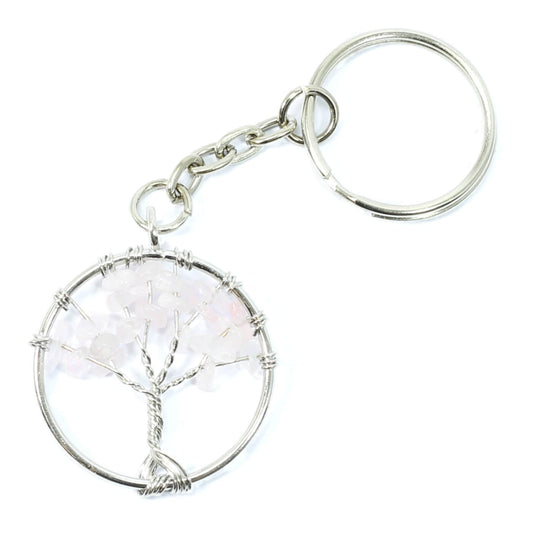 Rose Quartz Tree Of Life Keyring