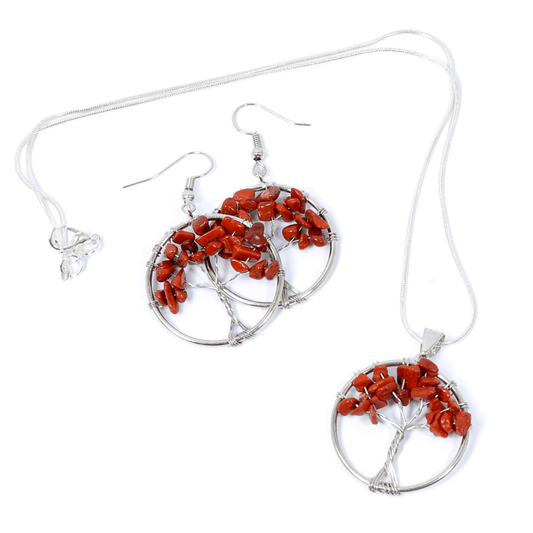 Red Jasper Tree Of Life Jewellery Set (Necklace & Earrings)