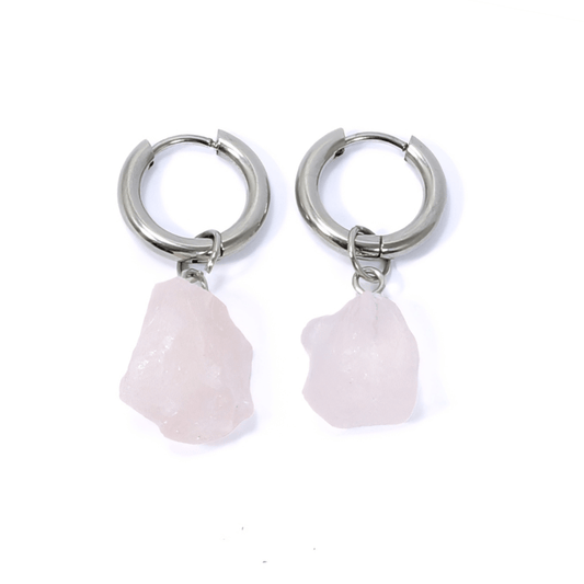 Rose Quartz Huggie Earrings – Love, Softness, Heart Energy