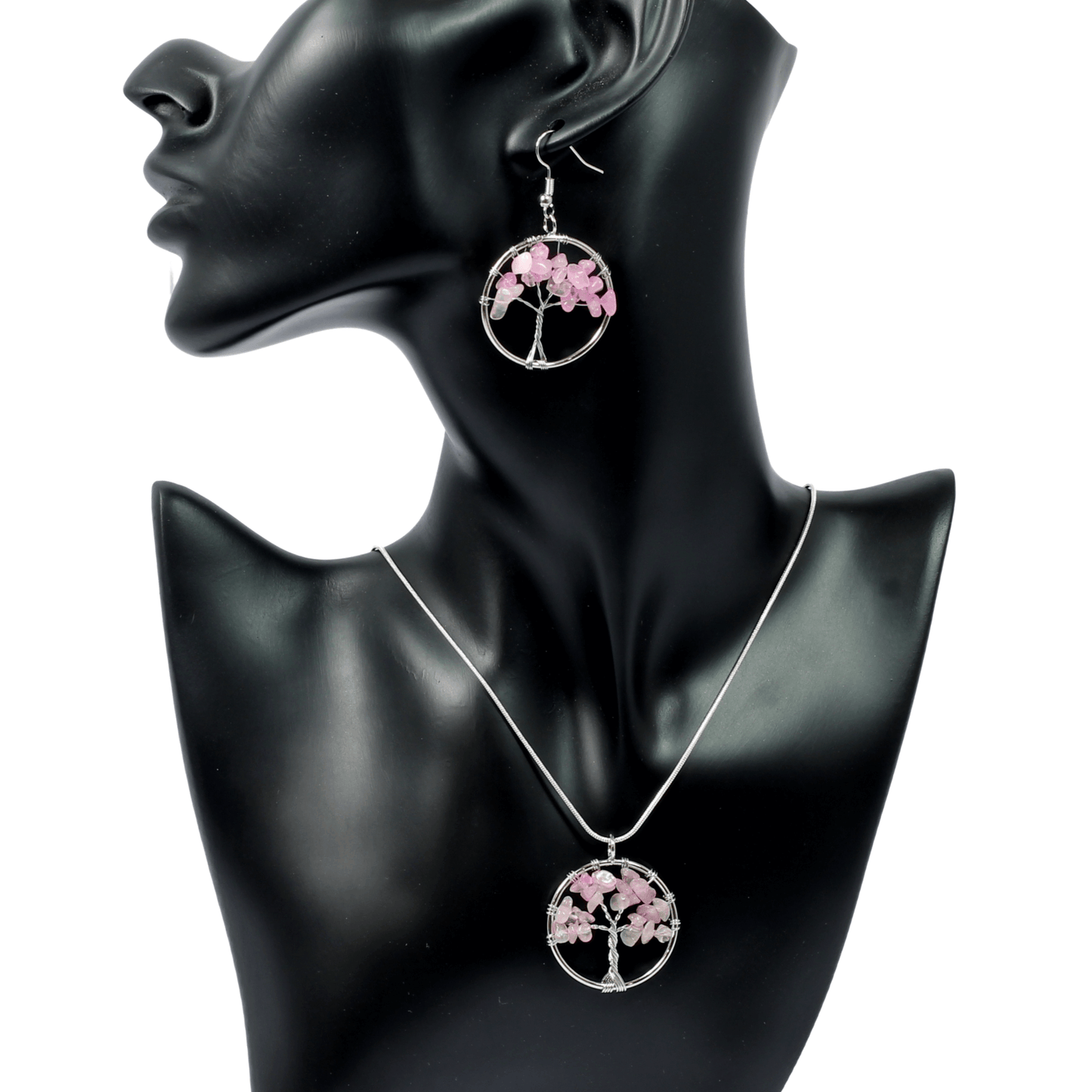 Rose Quartz Tree Of Life Jewellery Set (Necklace & Earrings)