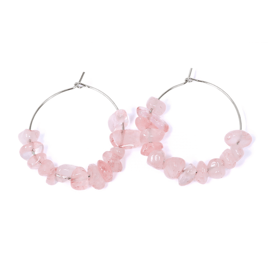 Rose Quartz Crystal Chip Hoop Earrings