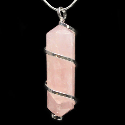 Rose Quartz Point with Spiral Pendant with Silver Chain